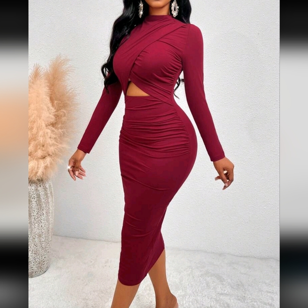 SHEIN Solarsun Mock Neck Cut Out Ruched Bodycon Dress